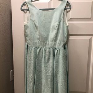 Green/white seersucker Lauren James bow back dress